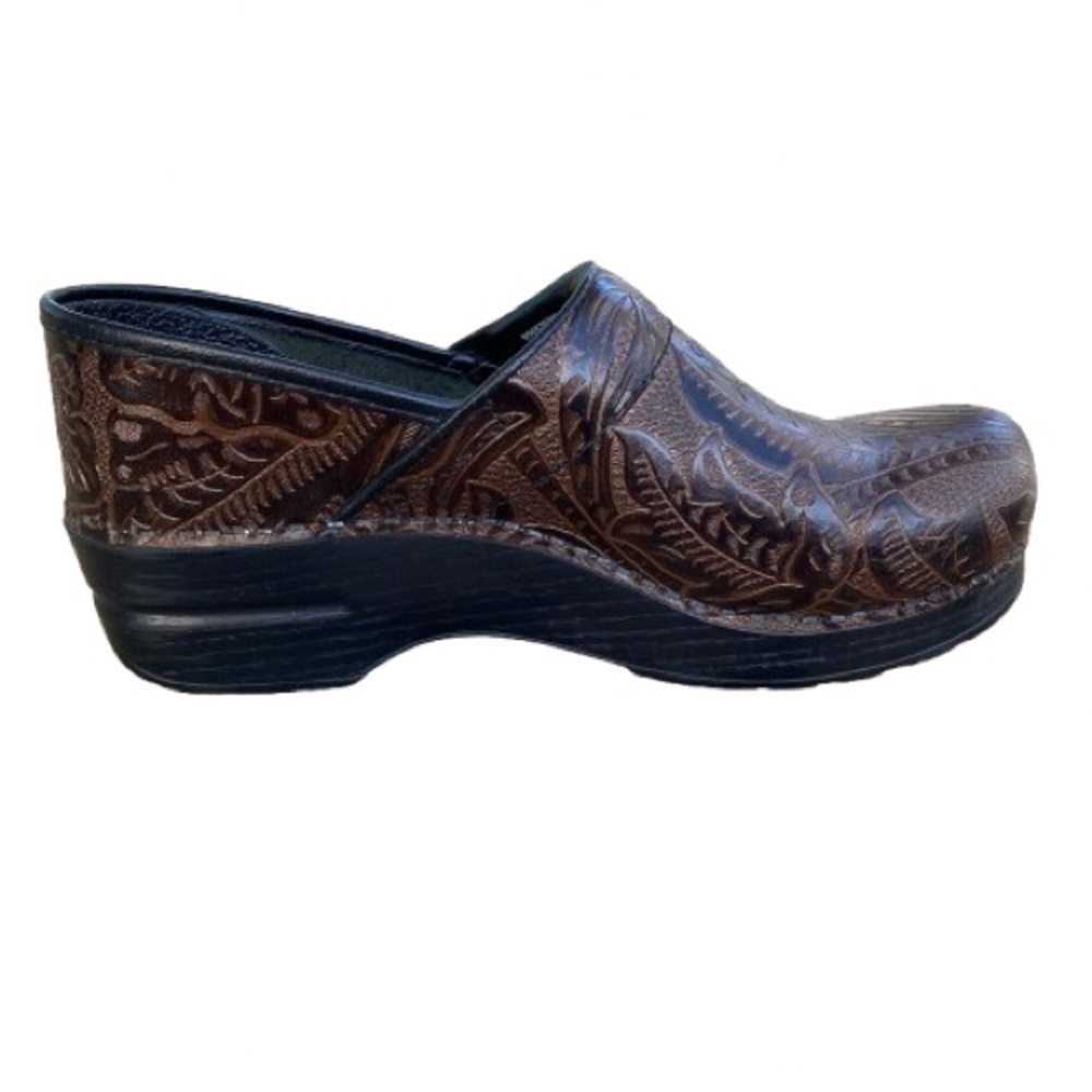 Dansko Women's Professional Clogs Size 39 (8.5/9) Brown Embossed Floral Leather